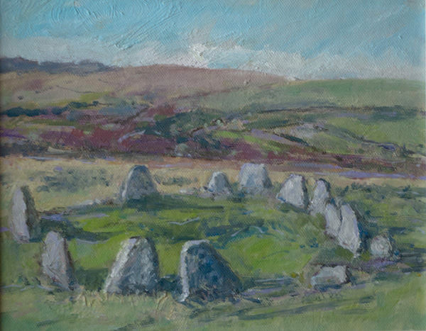 Theosophical Society - The Nine Maidens stone circle at Belstone, Dartmoor, England. Painting by Robert Lee-Wade.