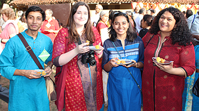 Theosophical Society - Theosophists Aditya Mathur from India, Lara Sell from New Zealand, Prachi Mathur, and Angelique Boyd at a reception at Adyar 