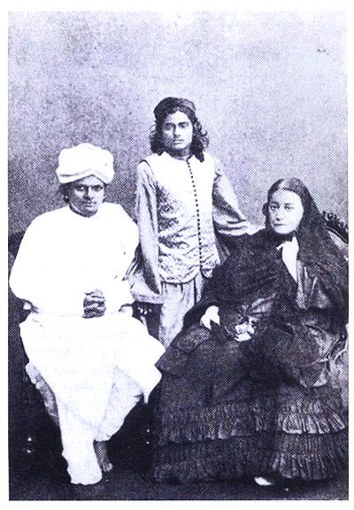 Theosophical Society - Photo From left: T. Subba Row; an early disciple, known variously as Babaji, M. Krishnamachari, S. Krishnamachari, S. Krishnaswami Iyengar or Aiyangar, and Darbhagiri Nath; and HPB.